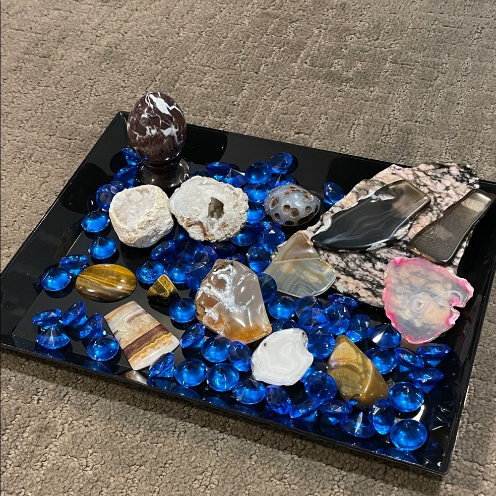 Mixed LOT various Decorative Gemstone & Agate Blue Plastic Gems
